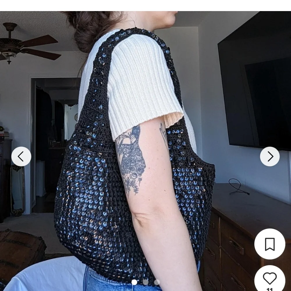 Vintage Y2K Frankie and Johnnie Black Sequin Shoulder Tote Bag.